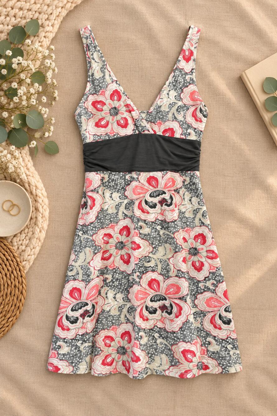 Patagonia Margot Floral Print Ruched Dress Organic Cotton Boho Cottagecore SZ L